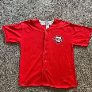 Vintage 90s Philadelphia Phillies Jersey Button Up Red MLB 1994 Artex Size Large